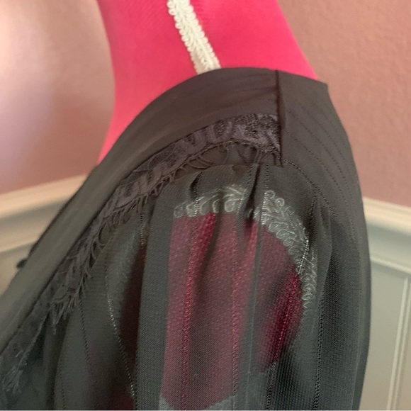 👗Black Chiffon Tie Waisted Long Sleeved Blouse, Lace Accent, size S - Picture 5 of 7